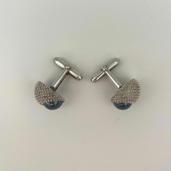 Erwin Pearl - Cufflinks - Textured Silver Tone & Blue Grey Glass Pearls - NWOT - Picture 4 of 6